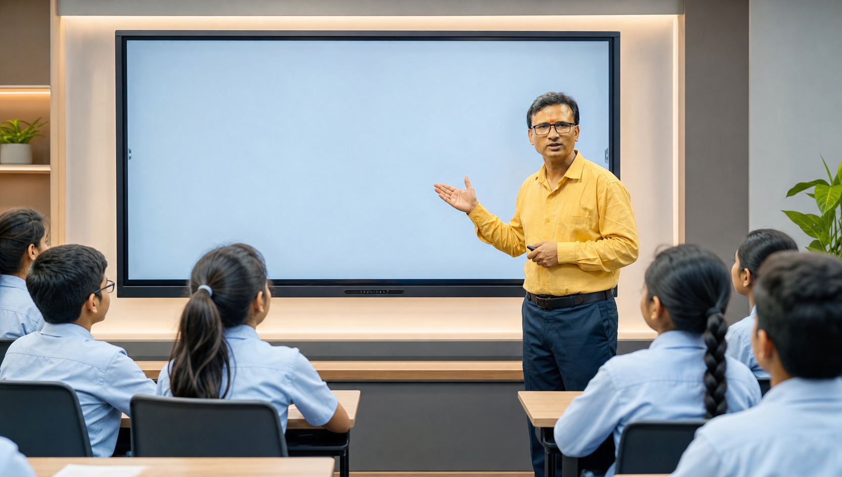 Dr. Deepak Nawani teaching students in a smart classroom